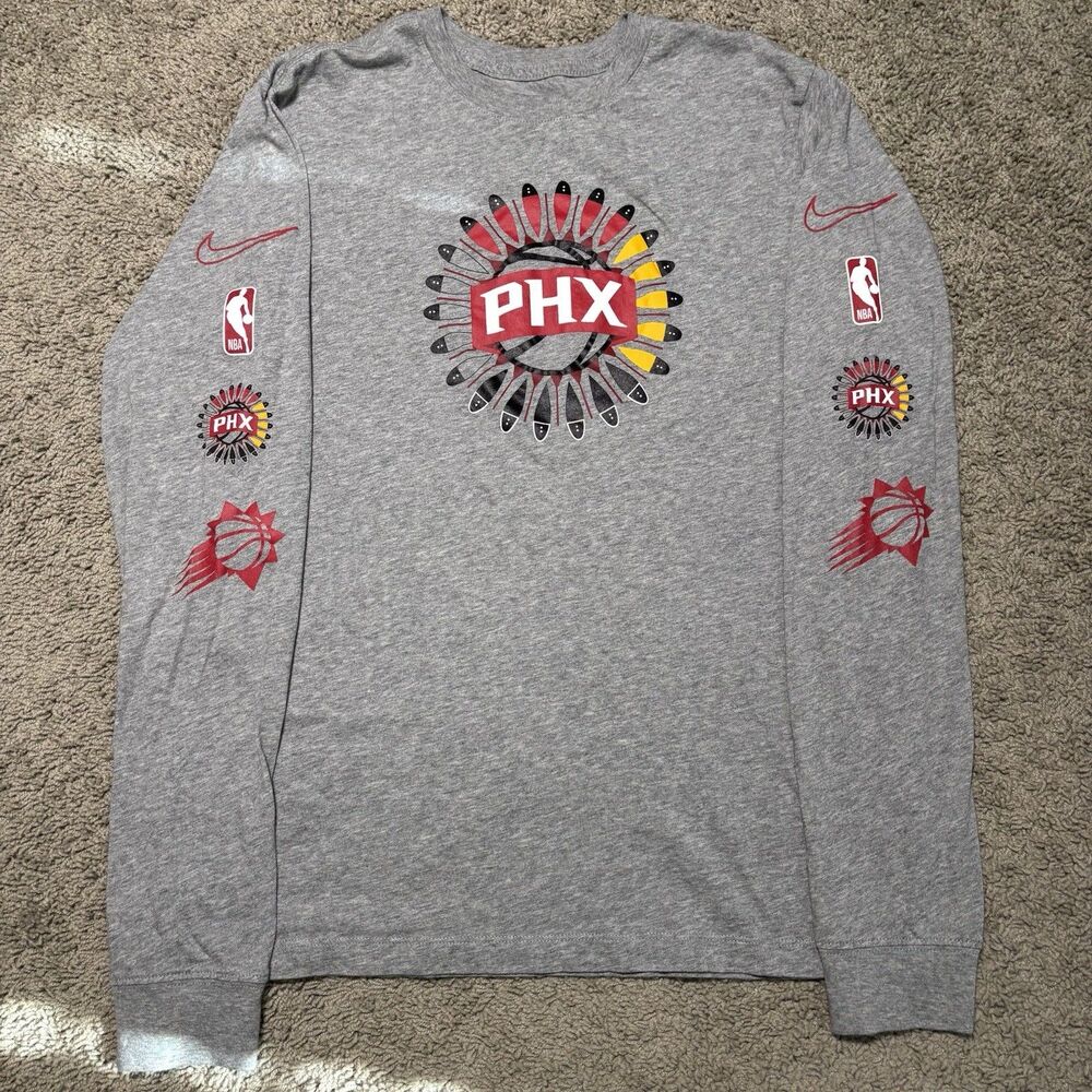 Nike Phoenix Suns City Edition Long Sleeve T-Shirt Grey Mens M Native Dri-fit